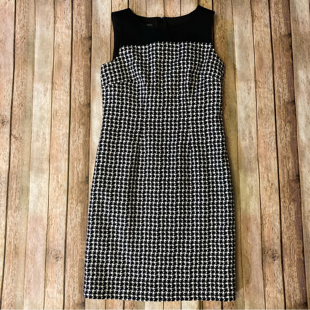 Talbots Petite Women’s Size 2P Black & White Houndstooth Sleeveless Sheath Dress
